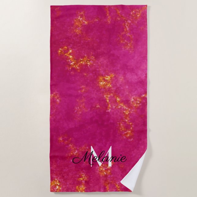 Serviette De Plage Parties scintillant Gold Rose Girly Nom étincelle  (Devant)