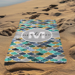 Serviette De Plage Parties scintillant Look Sirène Étalons Monogramme