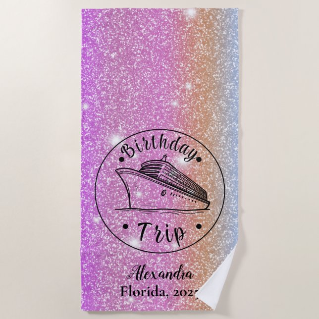Serviette De Plage Parties scintillant personnalisée Croisière d'anni (Devant)