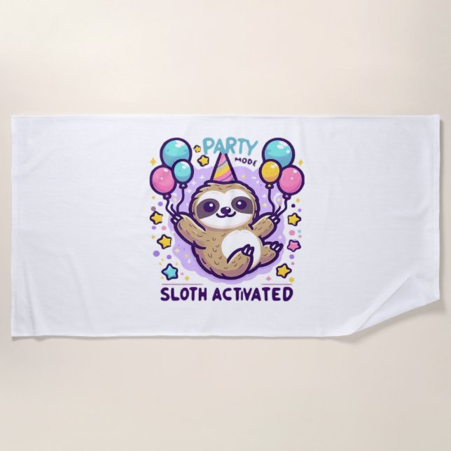 Serviette De Plage Party Mode Sloth Activated Birthday Balloon Sloth  (Devant)