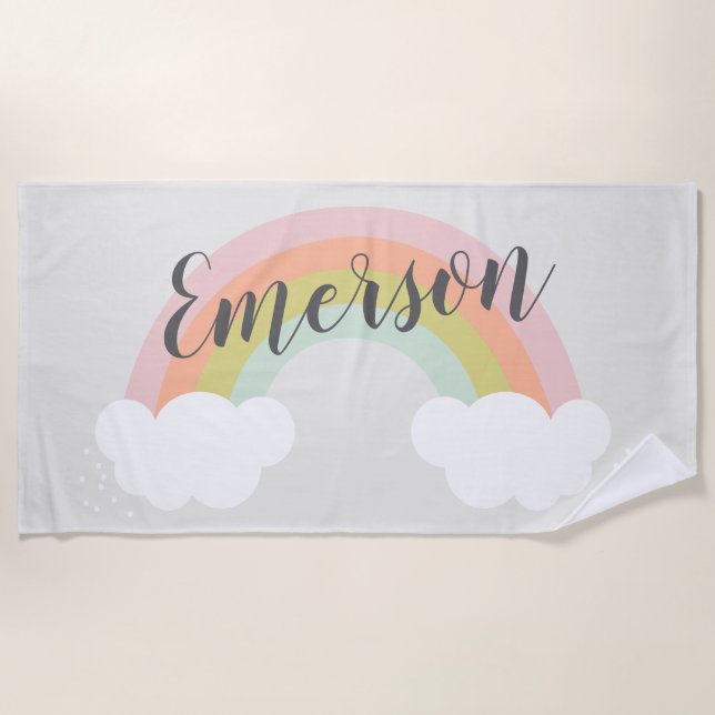 Serviette de plage pastel arc-en-ciel nuage mignon (Devant)