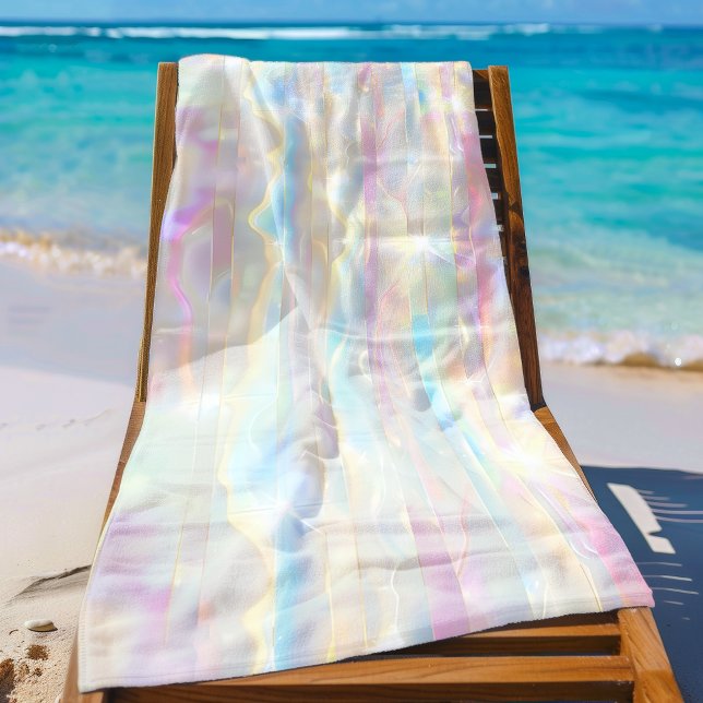 Serviette De Plage Pastel Colors Shimmering Iridescent Stripes Patter (Créateur téléchargé)