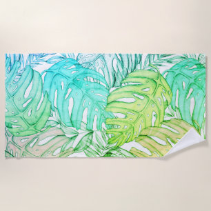 Serviette De Plage Pastel monstera feuille de palmier aquarelle tropi