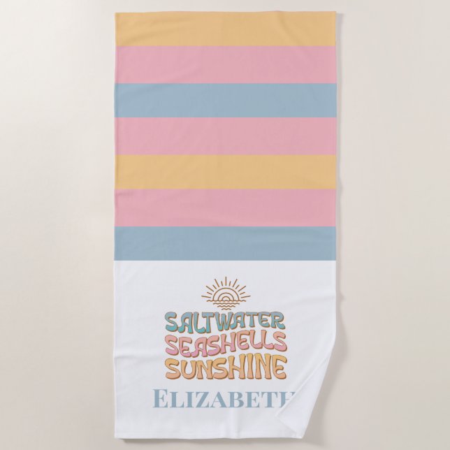 Serviette De Plage Pastel Pink Blue Orange Retro Coastal Nom personna (Devant)