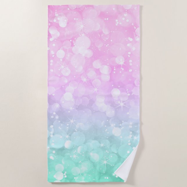 Serviette De Plage Pastel Pink & Green Modern Bokeh Faux Parties scin (Devant)