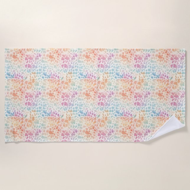 Serviette De Plage Pastel Rainbow Watercolor Leopard Print (Devant)