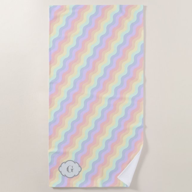 Serviette De Plage Pastel Rainbow Waves Beach Towne (Devant)