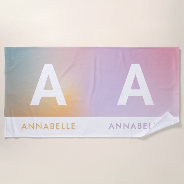 Serviette De Plage Pastel rose arc-en-ciel monographie simple (Devant)