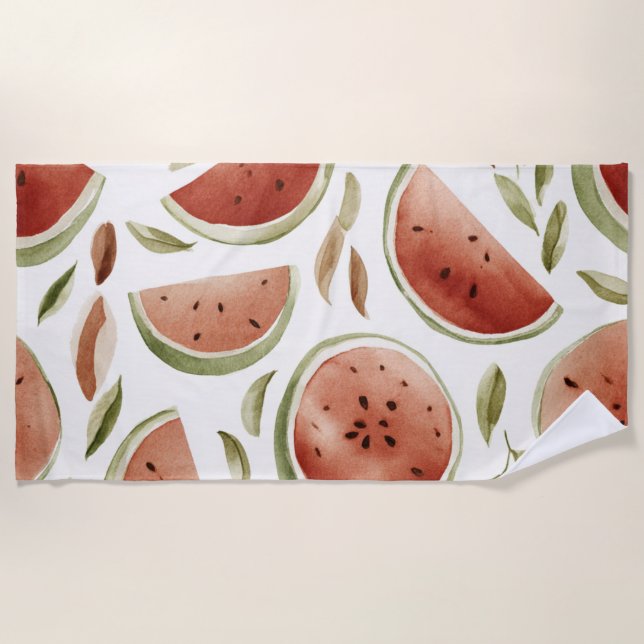Serviette De Plage Pastèque Rose Verte Fruits Tropicaux Mignons (Devant)