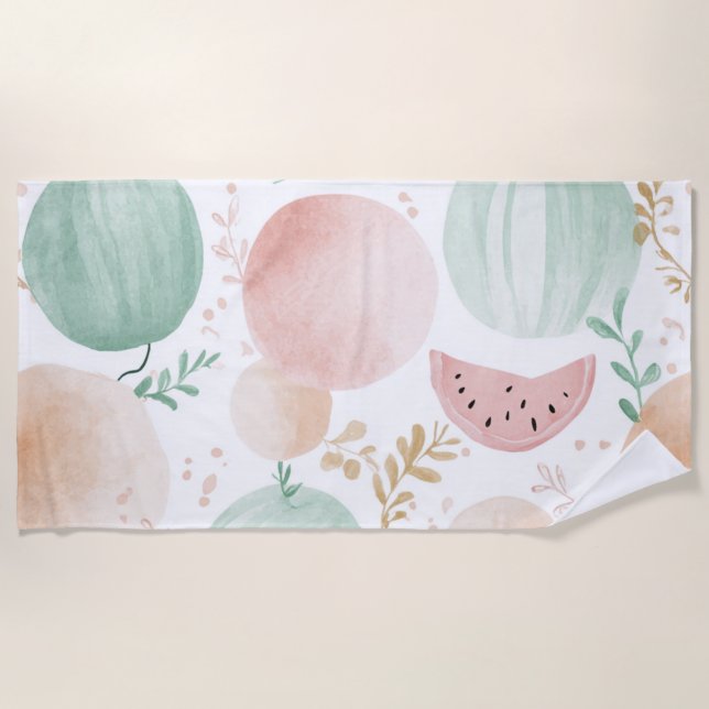 Serviette De Plage Pastèque Rose Verte Fruits Tropicaux Mignons (Devant)