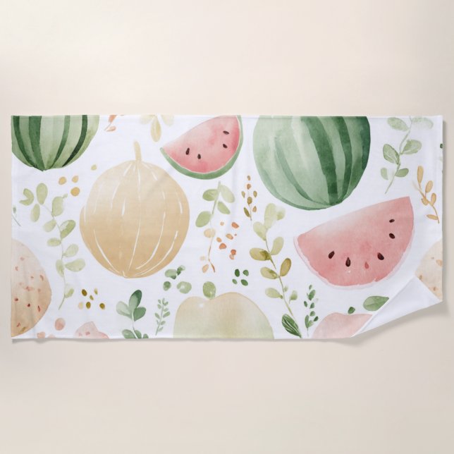 Serviette De Plage Pastèque Rose Verte Fruits Tropicaux Mignons (Devant)
