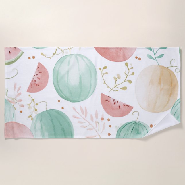 Serviette De Plage Pastèque Rose Verte Fruits Tropicaux Mignons (Devant)