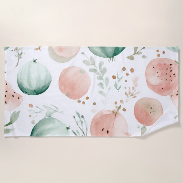 Serviette De Plage Pastèque Rose Verte Fruits Tropicaux Mignons (Devant)