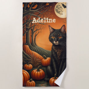 Serviette De Plage Patch Citrouille Lune Halloween personnalisée