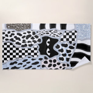 Serviette De Plage Patchwork Chic Chat Noir Suspect Gingham & Carreau