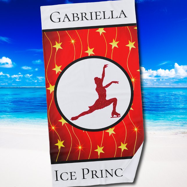 Serviette De Plage Patinage artistique "Ice Princess" Gold Star (Figure Skating Red "Ice Princess" Gold Star Beach Towel)