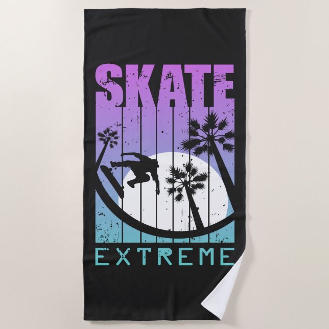 Serviette De Plage Patinage moderne Extreme Skateboard Fun Tropical (Devant)