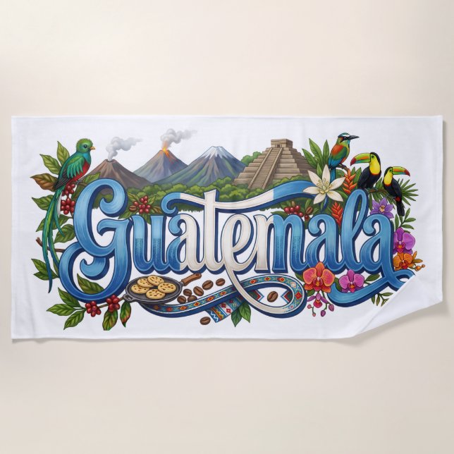 Serviette De Plage Patrimoine du Guatemala, Tradition, Drapeau & Cult (Devant)