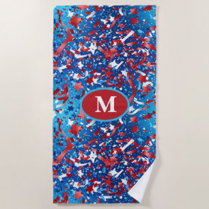 Serviette de plage Patriotique Monogram - Rouge Bl