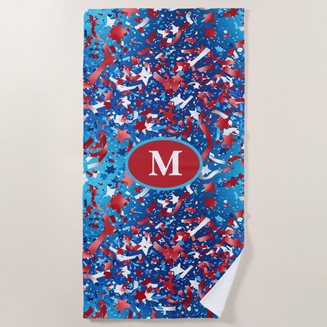 Serviette de plage Patriotique Monogram - Rouge Bl (Devant)