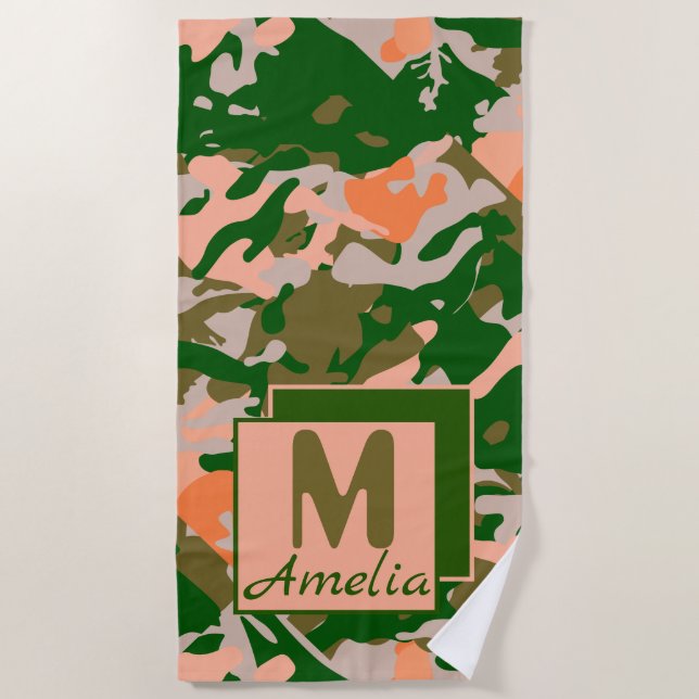 Serviette De Plage Patters de Pink and Green Camouflage (Devant)