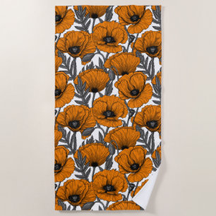 Serviette De Plage Pavot orange sur blanc