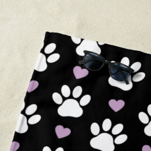 Serviette De Plage Paw Motif, Chien Paws, White Paws, Lilac Hearts