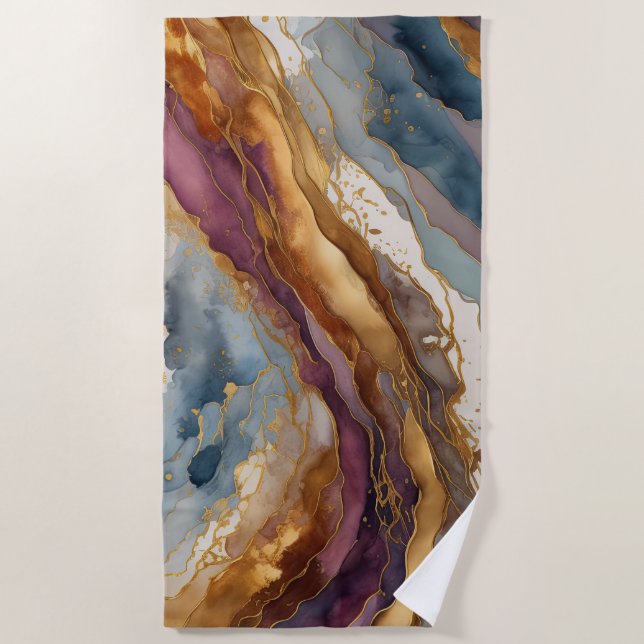 Serviette De Plage Paysage Abstrait Purple Brown Blue Gold (Devant)