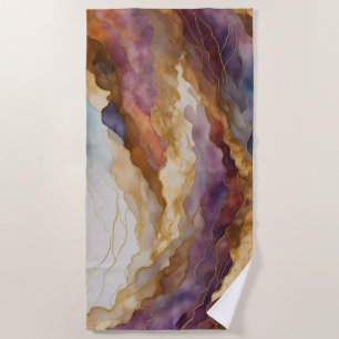 Serviette De Plage Paysage Abstrait Purple Brown Blue Gold