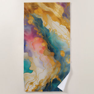 Serviette De Plage Paysage Abstrait Purple Pink Bleu Or