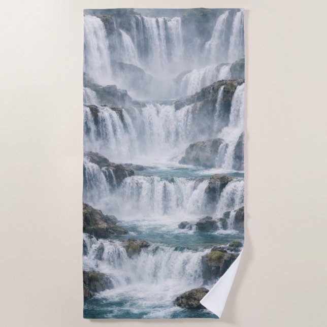 Serviette De Plage Paysage de cascade brumeuse (Devant)