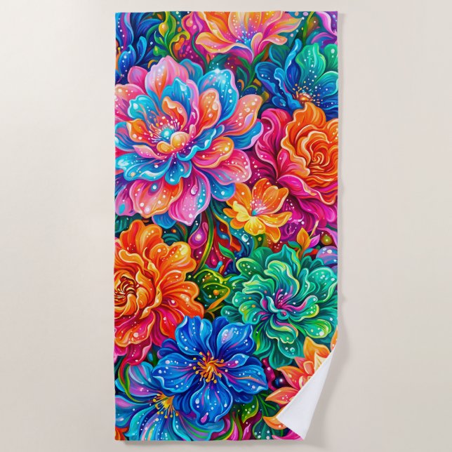 Serviette De Plage Paysage Floral Vibrant – Boho Tropical (Devant)