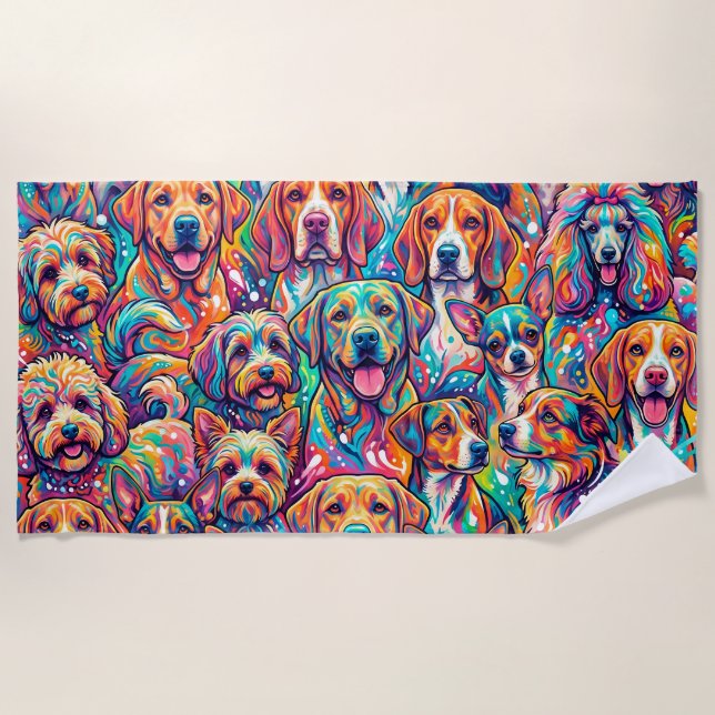 Serviette De Plage Paysage onirique vibrant pour chien – Boho psychéd (Devant)