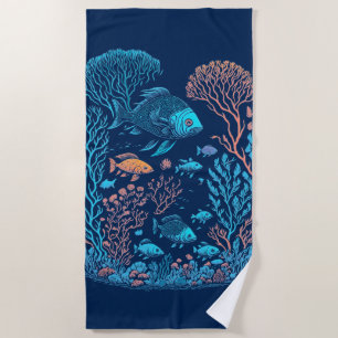 Serviette De Plage Paysage sous-marin poissons colorés et récif coral