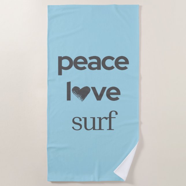 Serviette De Plage Peace Love Surf Life Coastal Blue Surfing Graphic (Devant)