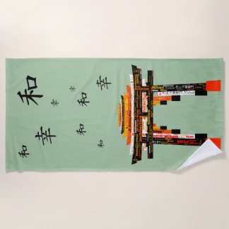 Serviette De Plage Peace Torii (sur vermillion, noir, blanc et or)