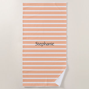 Serviette De Plage Peach Fuzz Monogramme Nom personnalisé Stripes 202