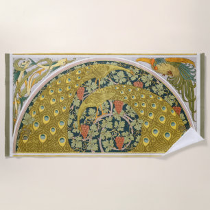 Serviette De Plage Peacock Art Nouveau Style rond design complexe