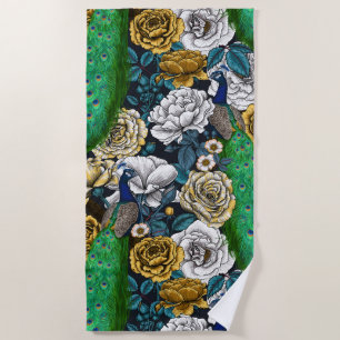 Serviette De Plage Peacocks dans le jardin rose 3