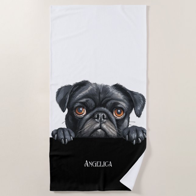 Serviette De Plage Peaking carlin chien drôle mignon chien propriétai (Devant)