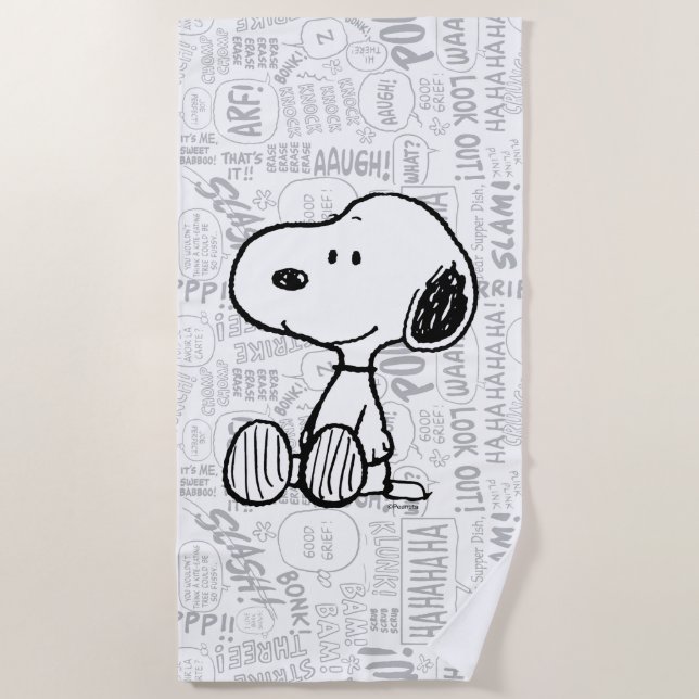 Serviette De Plage PEANUTS | Snoopy on Black White Comics (Devant)
