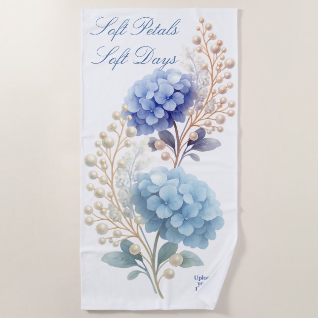 Serviette De Plage Pearl Blush Powder Blue Hydrangea Aquarelle (Devant)
