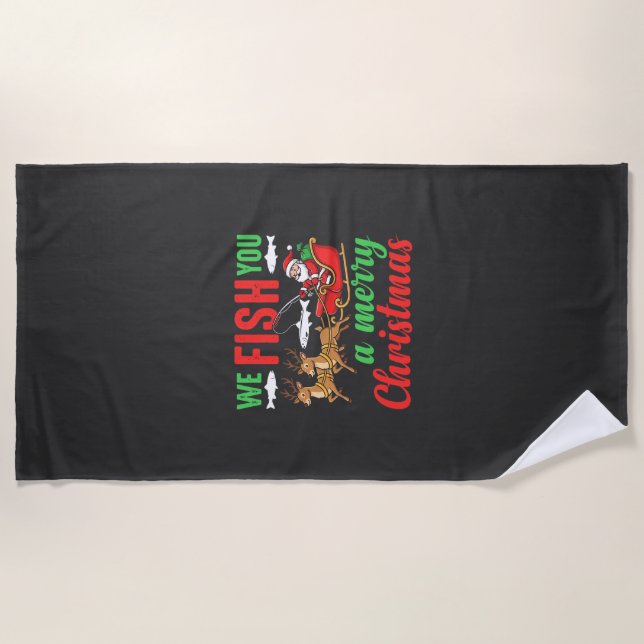 Serviette De Plage Pêche de Noël Joyeux Poisson Vous (Devant)