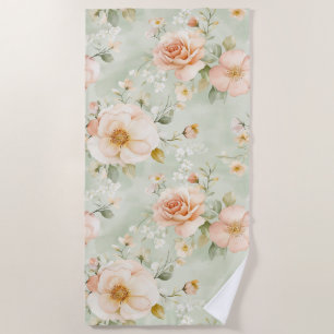 Serviette De Plage Pêches Romantiques Menthe Jolies Roses Floral