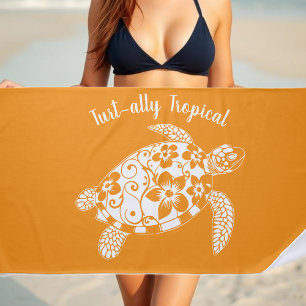 Serviette De Plage Pêcheur de tortue hawaïenne Aesthétique Orange