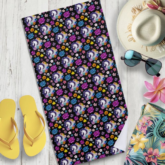 Serviette De Plage Pegasus Black Floral (Créateur téléchargé)