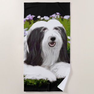Serviette De Plage Peinture à collie à poils - Joli art original de c