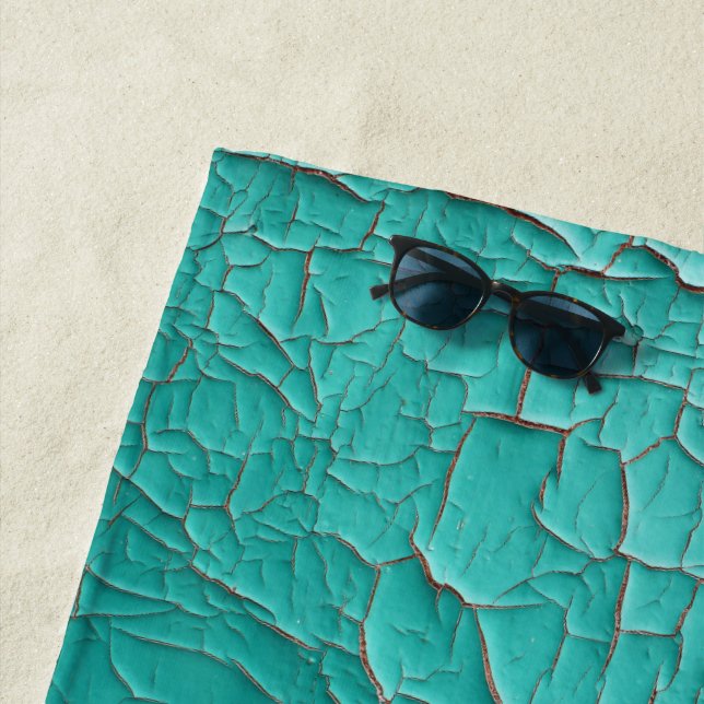 Serviette De Plage Peinture à écaillage rustique bleu turquoise vert (En situation)