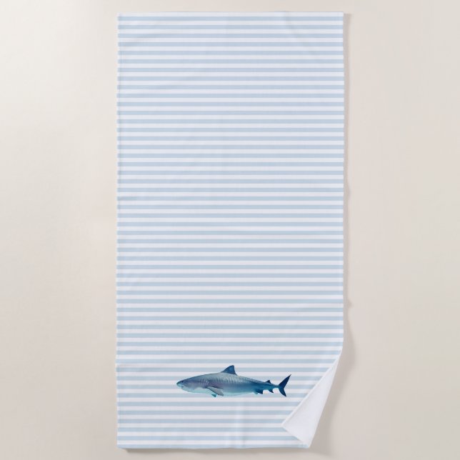 Serviette De Plage Peinture à rayures bleu marine de requin (Devant)