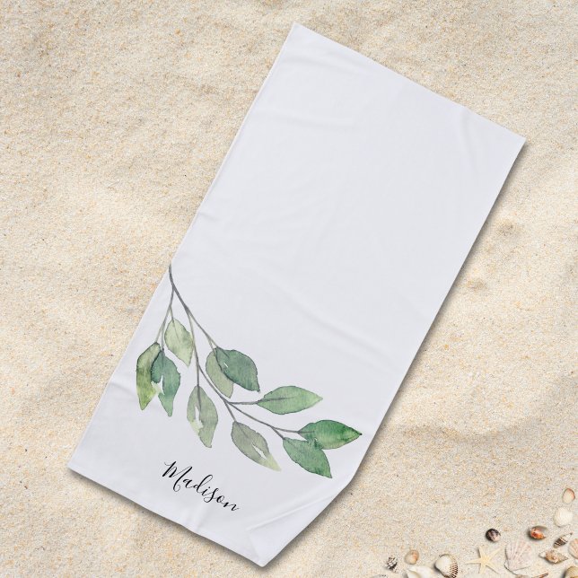 Serviette De Plage Peinture aquarelle personnalisée de verdure (Créateur téléchargé)